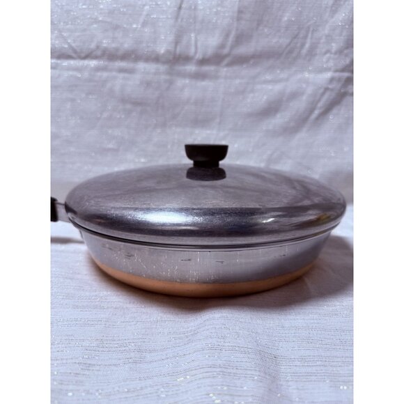 Vintage 1801 Revere Ware Frying Pan 10" Copper Bottom Skillet with Lid 2363973 - Picture 9 of 9